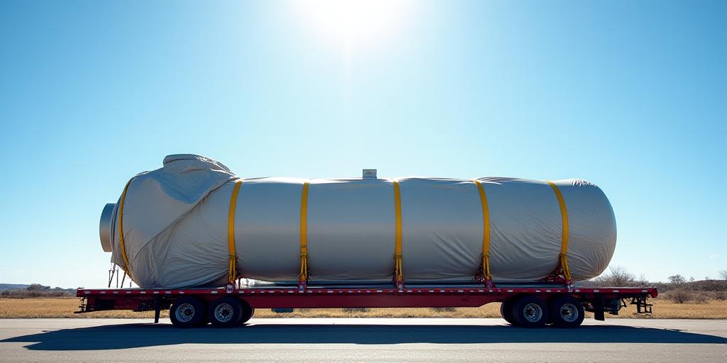 Flatbed truck hauling heavy industrial components